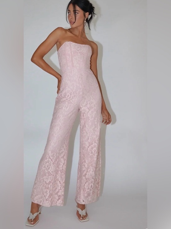 Main Strip Pants - Blush Lace Corset Jumpsuit NWT Strapless Wide Leg Main Strip Size S